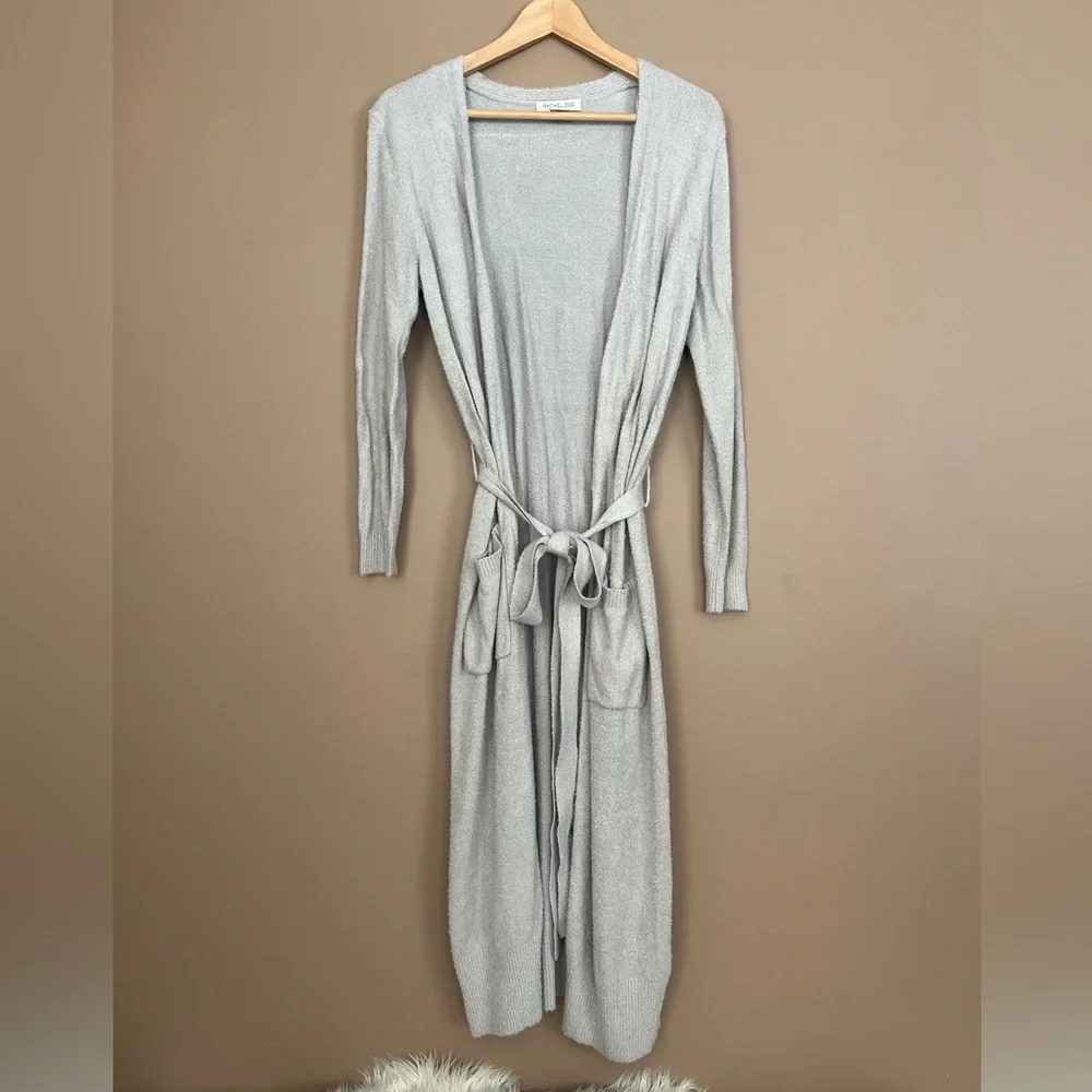 {Rachel Zoe} Long Duster Cardigan Sweater with Tie Waist in Grey - Womens Medium